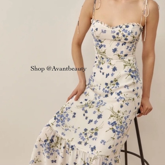 Reformation Dresses & Skirts - NWT reformation Enya dress clarity floral cream blue MIDI dress size 8